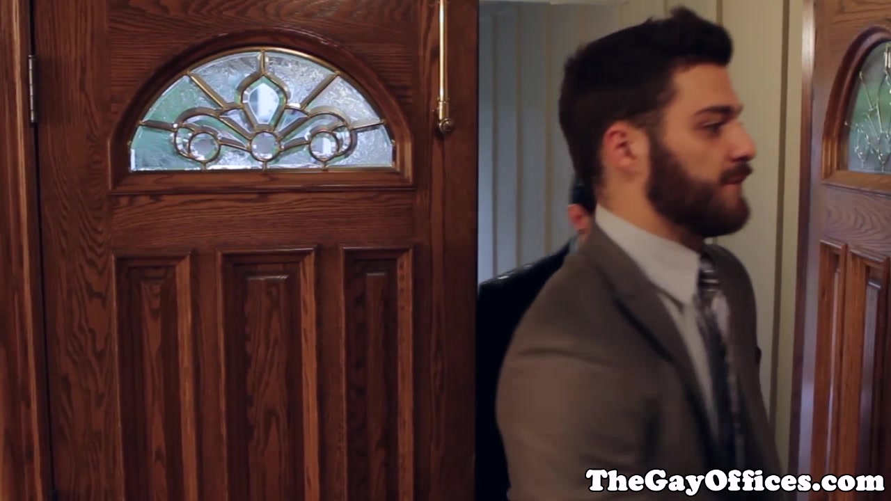 Suited guy fucked by muscular tattooed stud