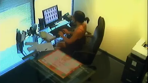 Spex slut masturbating at the office