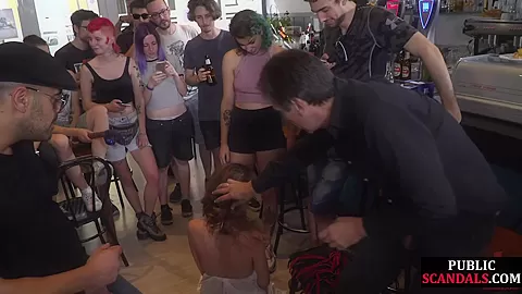 Useless busty big boobed slut public throating and whipping