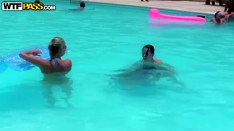Bunch of chubby female asses swim in the pool