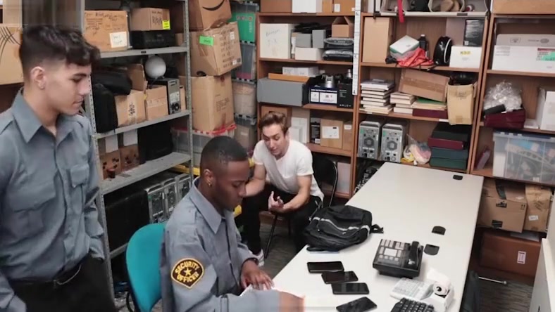 YoungPerps - Cute Boy Caught Stealing Cell Phones Gets Fucked By Two Guards