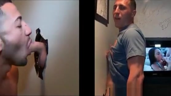 Hot gay fellating straight shaft on gloryhole scene 2