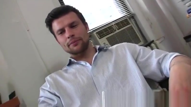 Handsome guy jerking it in the office