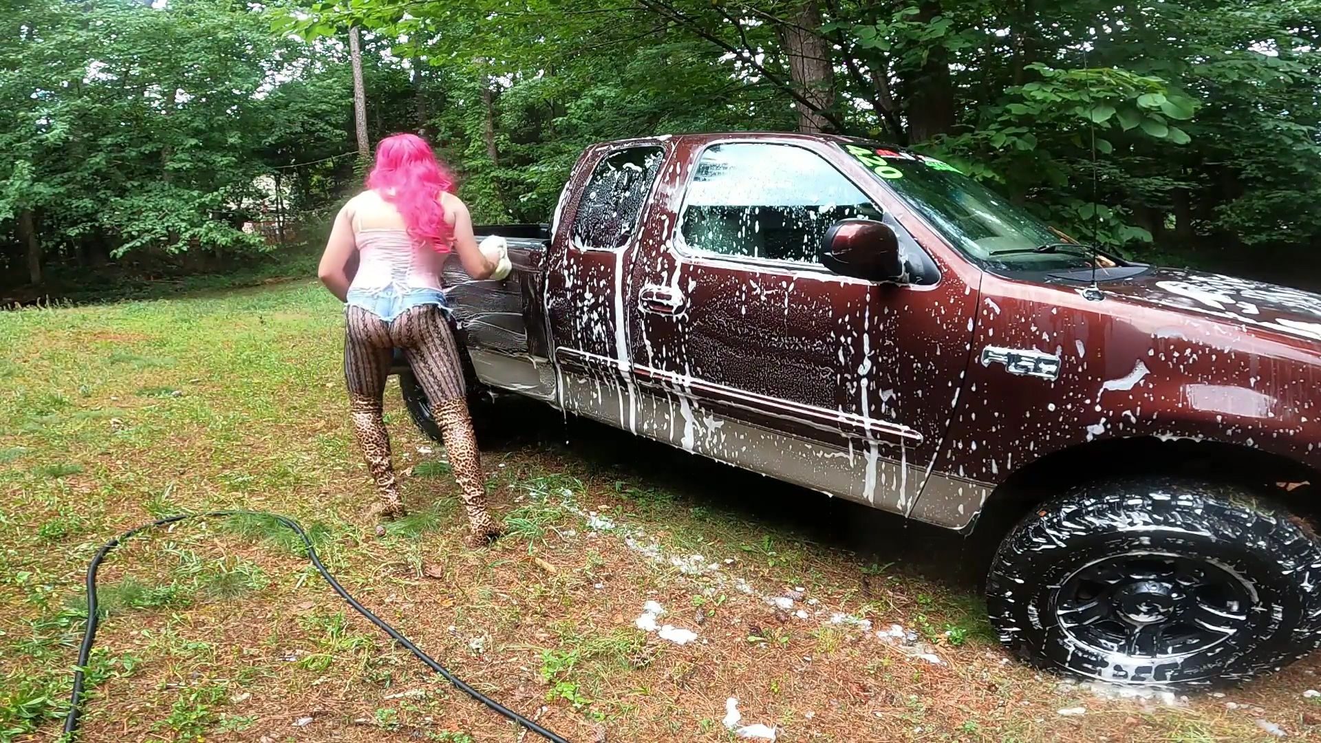 Gigantic Fake Tits Crossdresser Car Wash