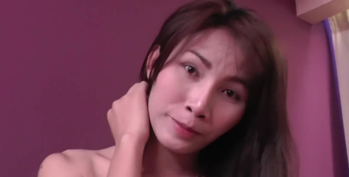 Brunette Ladyboy in Black and Orange Dress Stroke