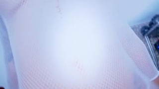 Beautiful woman plays with my big cock and teaches me her ass and her tits
