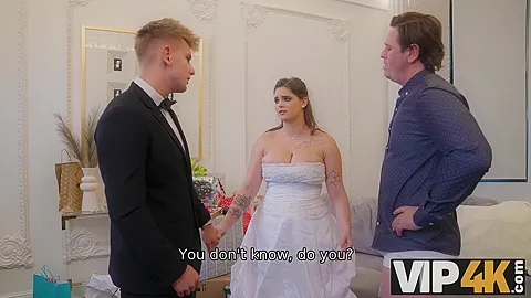 VIP4K. Bride spreads her legs in front of the wedding manager