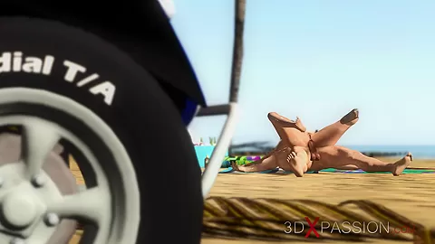 Hot sex! Dune buggy, topical beach and horny sexy brunette