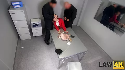 LAW4k. Young bitch was busted for her crimes and double fucked