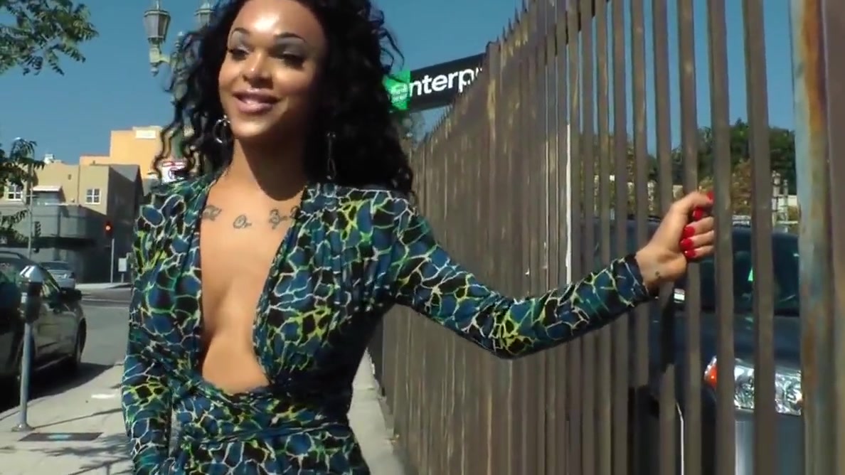Bigtitted black tgirl tugging pierced dick