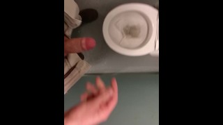 Risky, jerking off and cumming in a public toilet in middle of the day